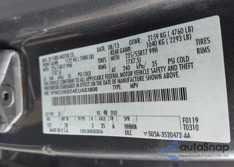 2014 Ford Escape Se из США, поврежденный, VIN 1FMCU9GX4EUA83808